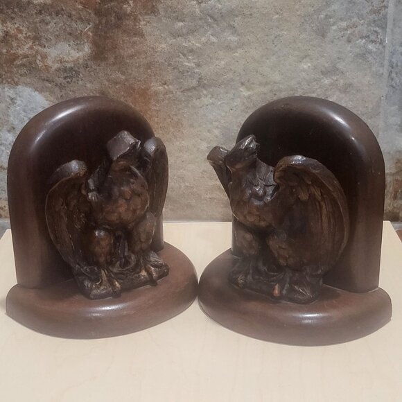 Vintage Pair Wooden Bald Eagle Bookends - Picture 11 of 12